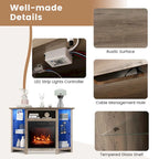 Grey / Rustic / Black Corner TV Stand with 18" Electric Fireplace & LED Lights, Fits TVs up to 50"