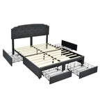 Grey Linen Tufted Headboard Platform Bed with 4 Storage Drawers, Full, 1-Person