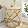 White & Gold Round End Table / Nightstand – 1 Person