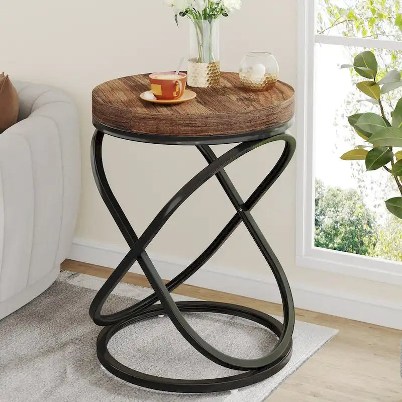 White & Gold Round End Table / Nightstand – 1 Person