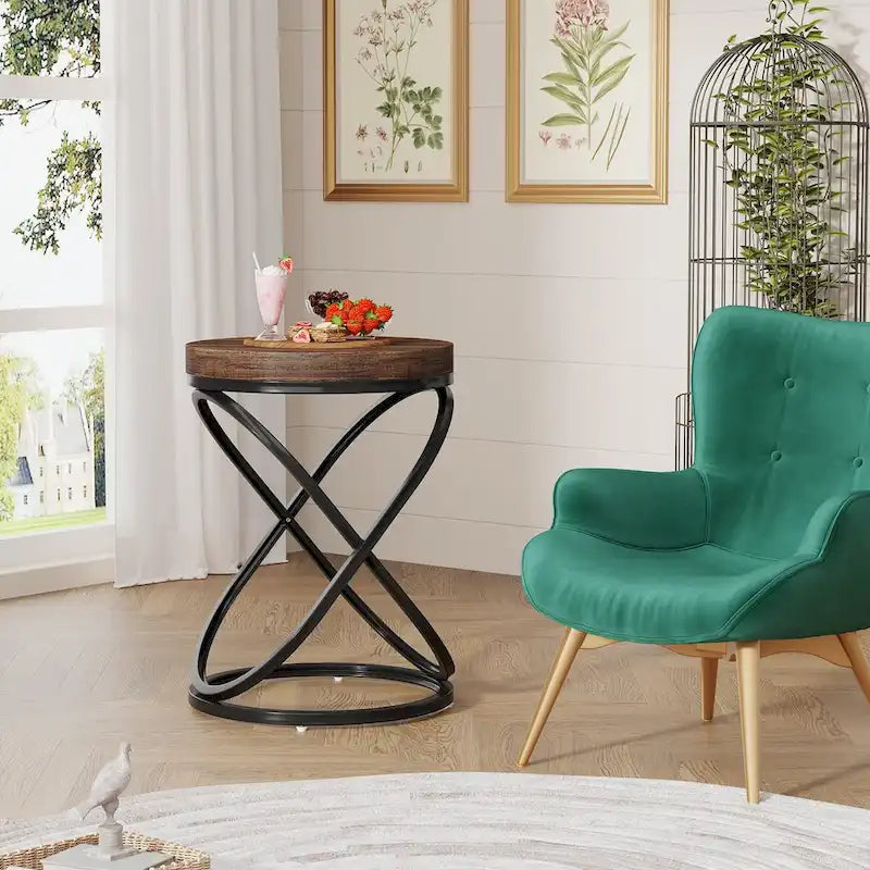 White & Gold Round End Table / Nightstand – 1 Person