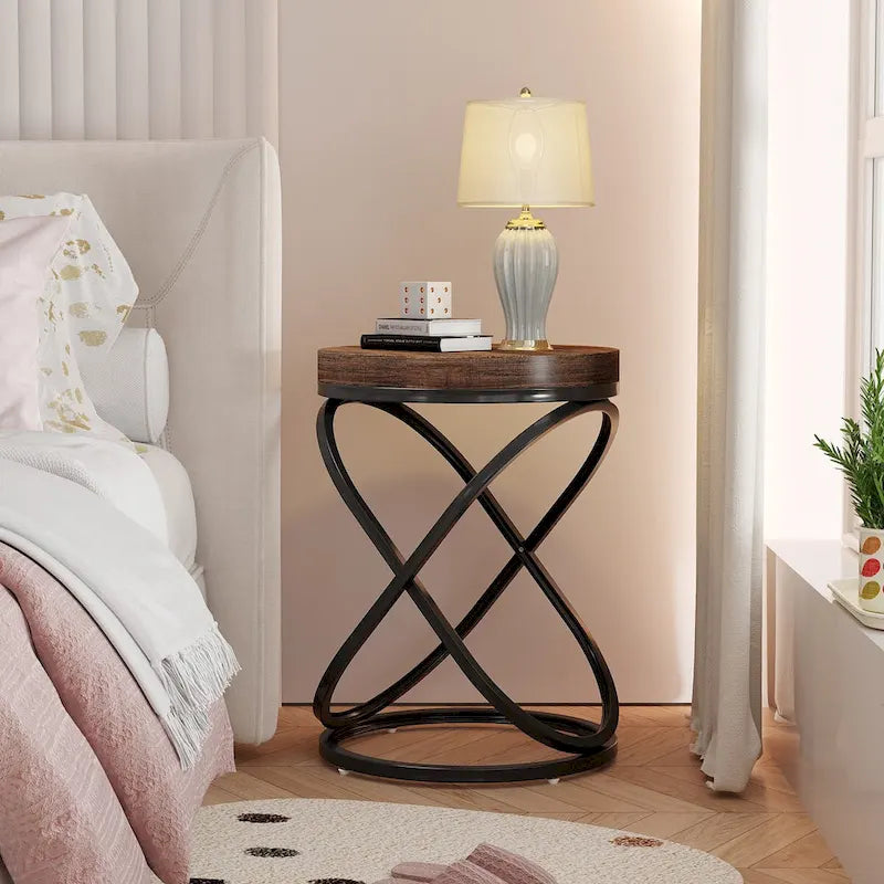 White & Gold Round End Table / Nightstand – 1 Person