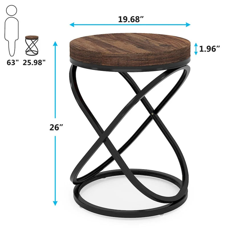 White & Gold Round End Table / Nightstand – 1 Person