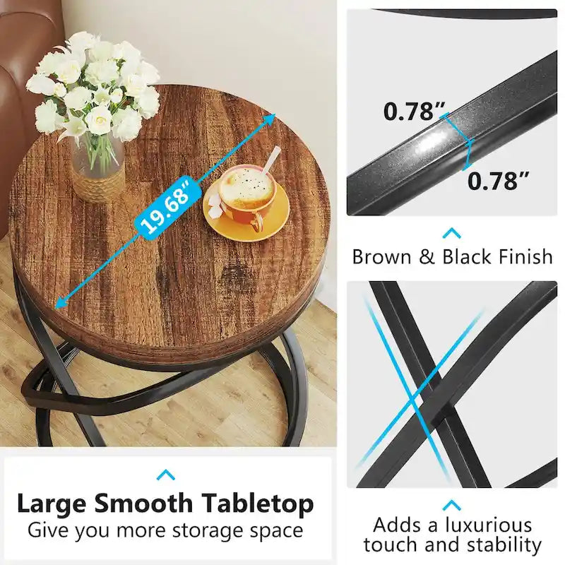 White & Gold Round End Table / Nightstand – 1 Person
