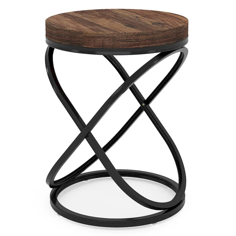 White & Gold Round End Table / Nightstand – 1 Person