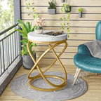 White & Gold Round End Table / Nightstand – 1 Person