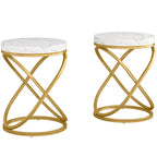 White & Gold Round End Table / Nightstand – 1 Person