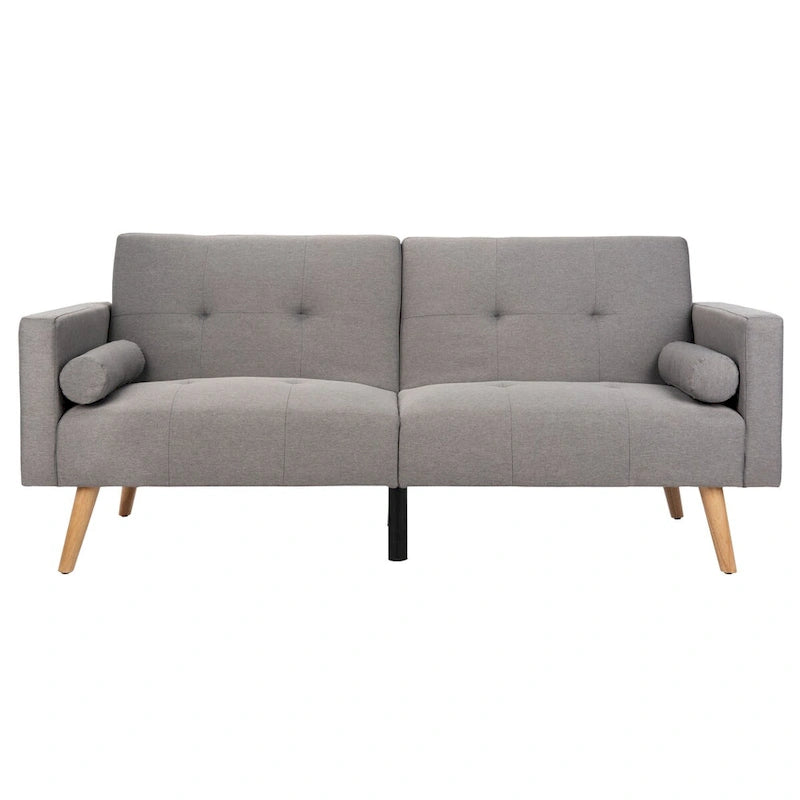 Dark Grey & Navy Foldable Futon Bed with Pillow, 1-Person