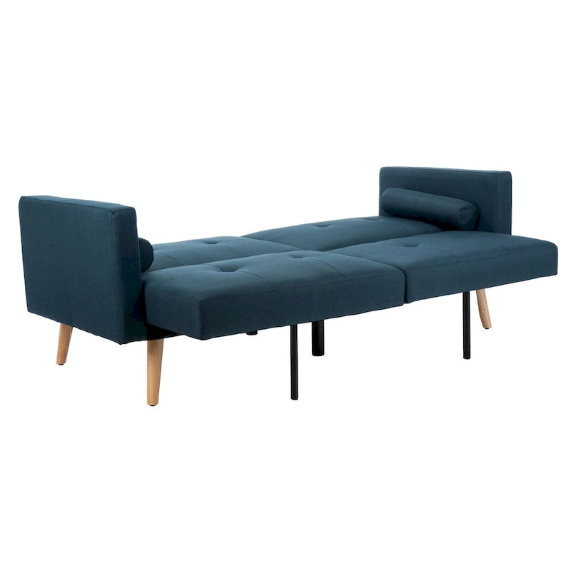 Dark Grey & Navy Foldable Futon Bed with Pillow, 1-Person