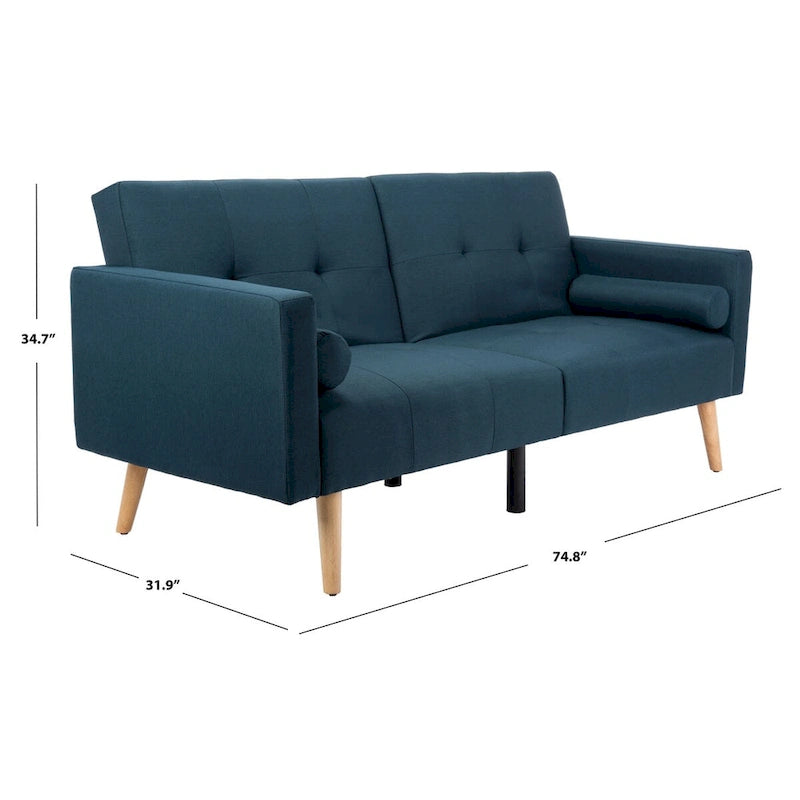Dark Grey & Navy Foldable Futon Bed with Pillow, 1-Person