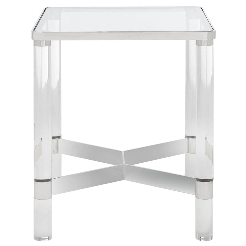 Silver Acrylic & Glass Accent Side Table, 20"W x 20"D x 24"H, 1-Person