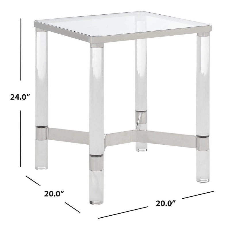 Silver Acrylic & Glass Accent Side Table, 20"W x 20"D x 24"H, 1-Person