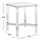 Silver Acrylic & Glass Accent Side Table, 20"W x 20"D x 24"H, 1-Person