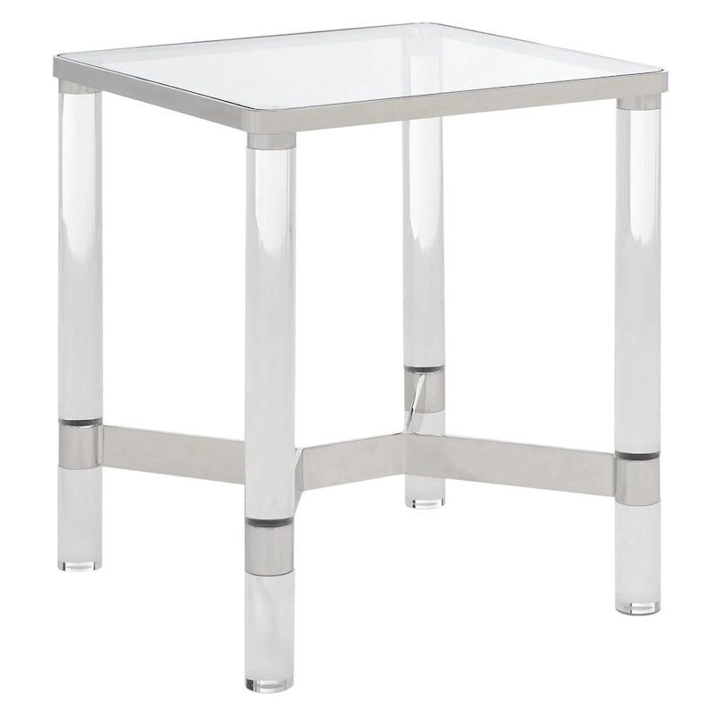 Silver Acrylic & Glass Accent Side Table, 20"W x 20"D x 24"H, 1-Person