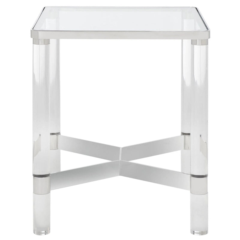 Silver Acrylic & Glass Accent Side Table, 20"W x 20"D x 24"H, 1-Person
