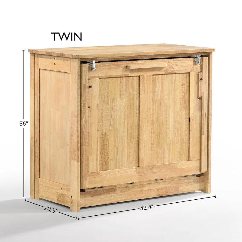 Natural Murphy Cabinet Bed, Twin/Full, 1-Person, Solid Hardwood