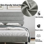 Light Grey / Green / Dark Grey Upholstered Queen Bed Frame with Headboard – 1 Person