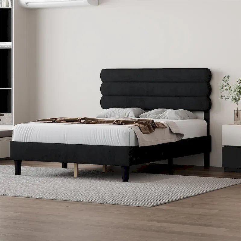 Light Grey / Green / Dark Grey Upholstered Queen Bed Frame with Headboard – 1 Person
