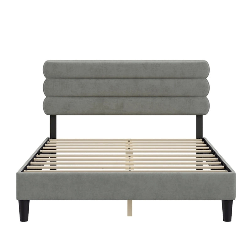 Light Grey / Green / Dark Grey Upholstered Queen Bed Frame with Headboard – 1 Person