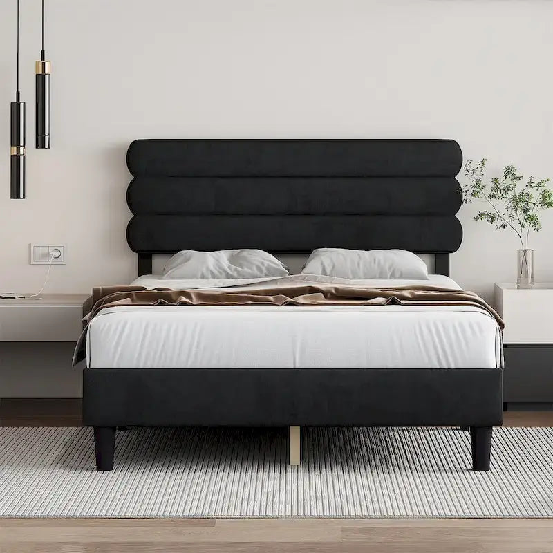Light Grey / Green / Dark Grey Upholstered Queen Bed Frame with Headboard – 1 Person