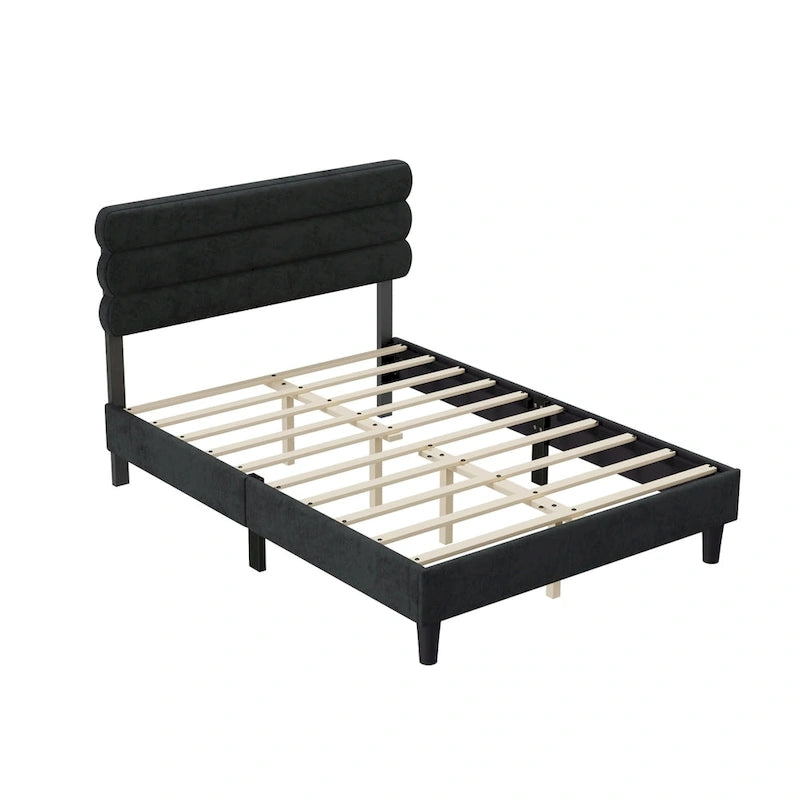 Light Grey / Green / Dark Grey Upholstered Queen Bed Frame with Headboard – 1 Person