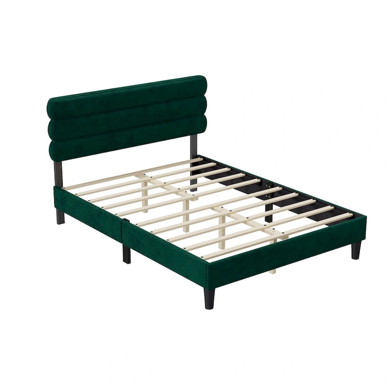 Light Grey / Green / Dark Grey Upholstered Queen Bed Frame with Headboard – 1 Person