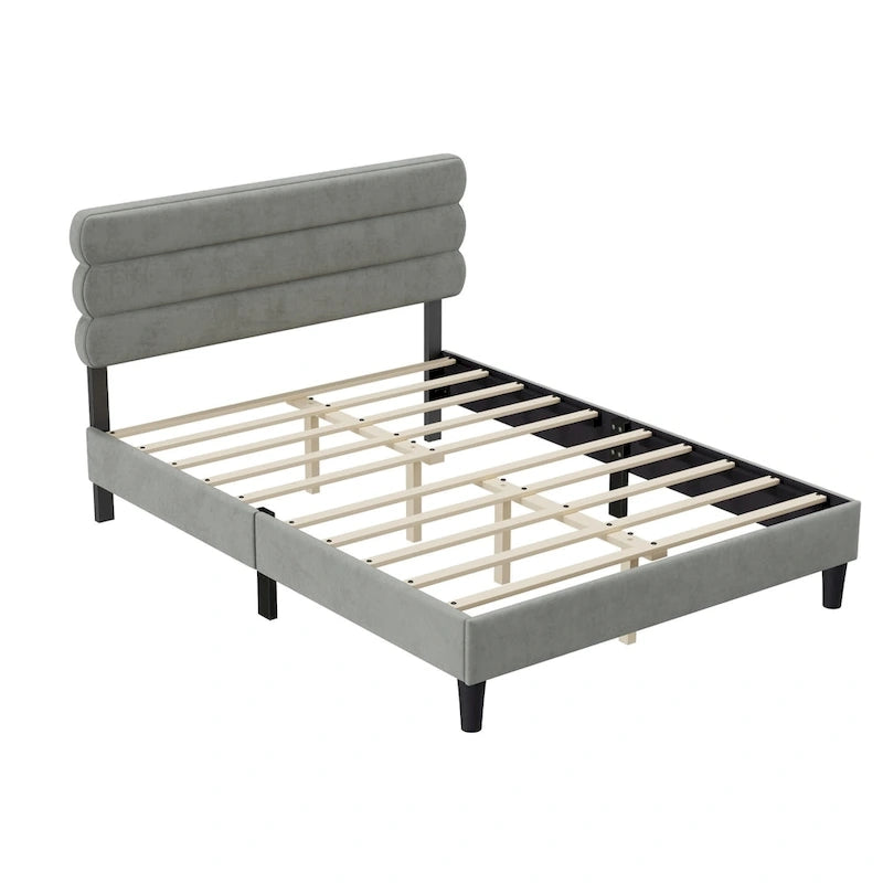 Light Grey / Green / Dark Grey Upholstered Queen Bed Frame with Headboard – 1 Person