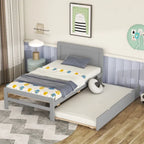 Grey / Walnut Twin Platform Bed Frame with Trundle & 2 Drawers, Fits 1–2