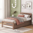 Grey / Walnut Twin Platform Bed Frame with Trundle & 2 Drawers, Fits 1–2
