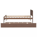 Grey / Walnut Twin Platform Bed Frame with Trundle & 2 Drawers, Fits 1–2