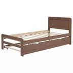 Grey / Walnut Twin Platform Bed Frame with Trundle & 2 Drawers, Fits 1–2