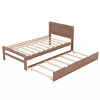 Grey / Walnut Twin Platform Bed Frame with Trundle & 2 Drawers, Fits 1–2