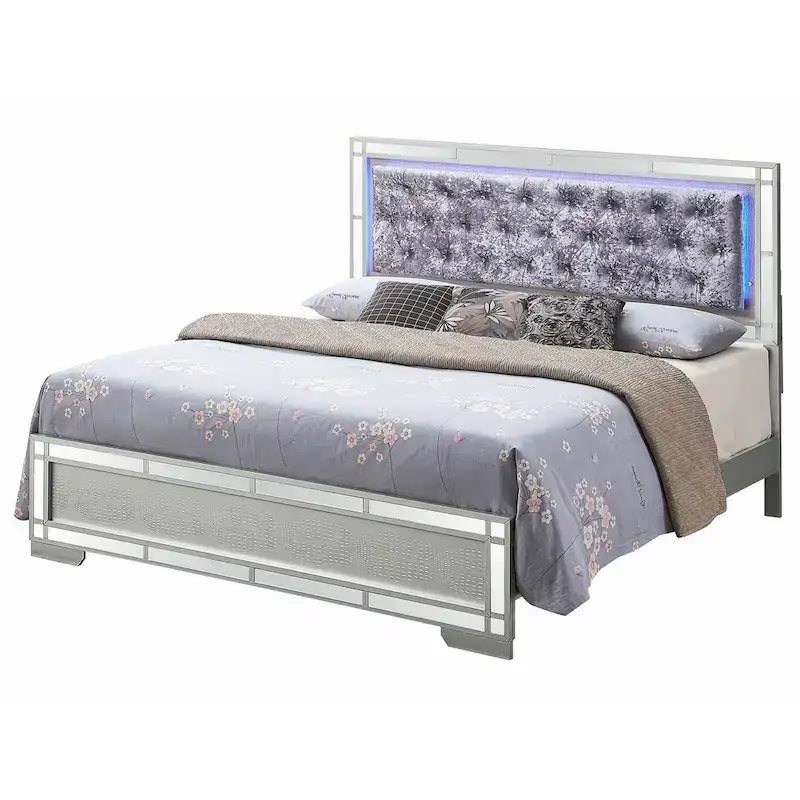 Silver Champagne Upholstered Full Panel Bed, Sleeps 1