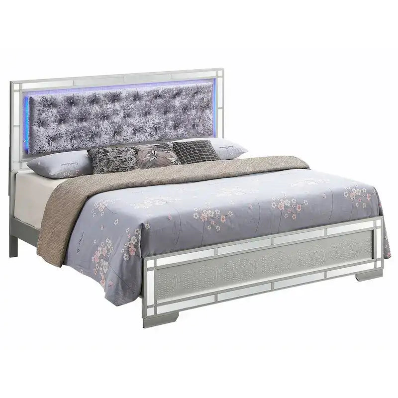 Silver Champagne Upholstered Full Panel Bed, Sleeps 1