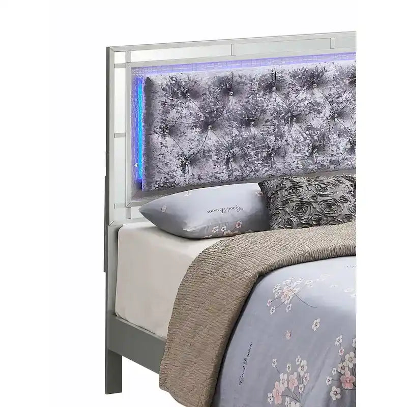 Silver Champagne Upholstered Full Panel Bed, Sleeps 1