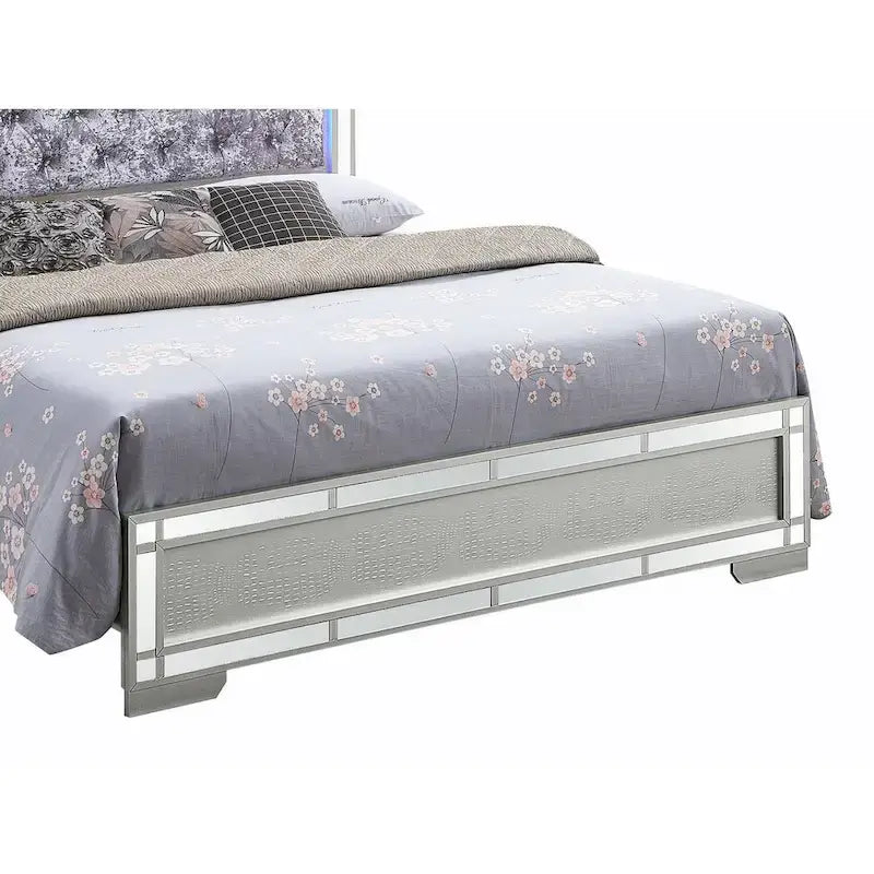 Silver Champagne Upholstered Full Panel Bed, Sleeps 1