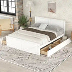 Grey / White Platform Bed with 4 Storage Drawers, King / Queen