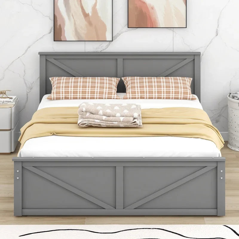 Grey / White Platform Bed with 4 Storage Drawers, King / Queen