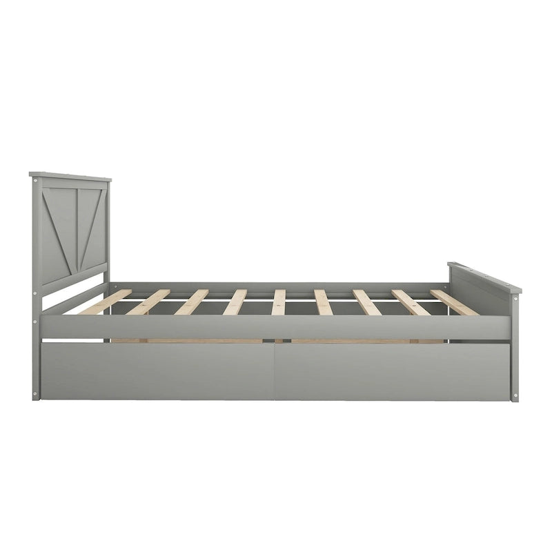 Grey / White Platform Bed with 4 Storage Drawers, King / Queen
