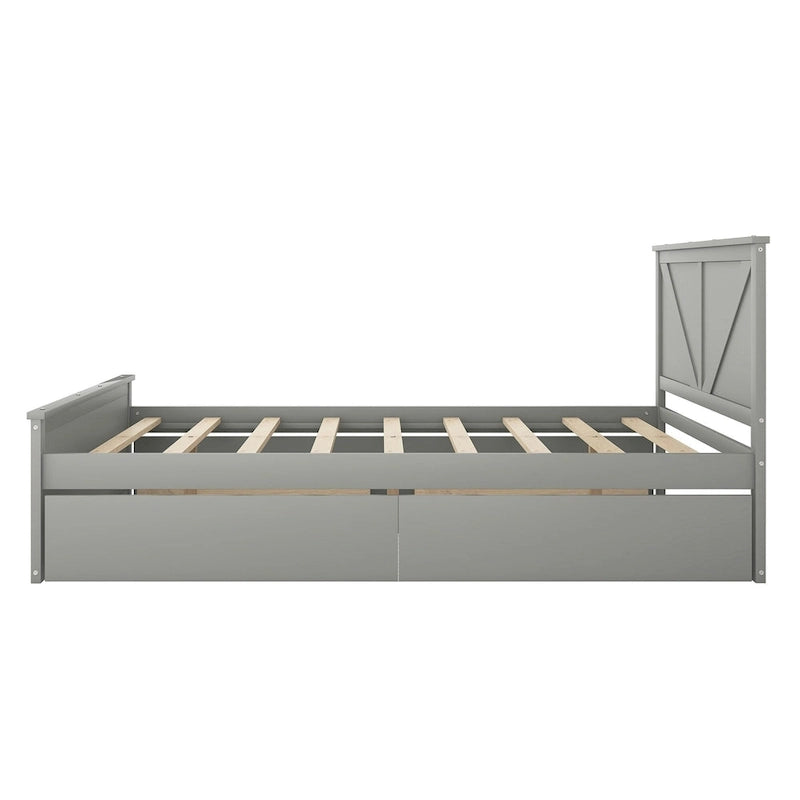 Grey / White Platform Bed with 4 Storage Drawers, King / Queen