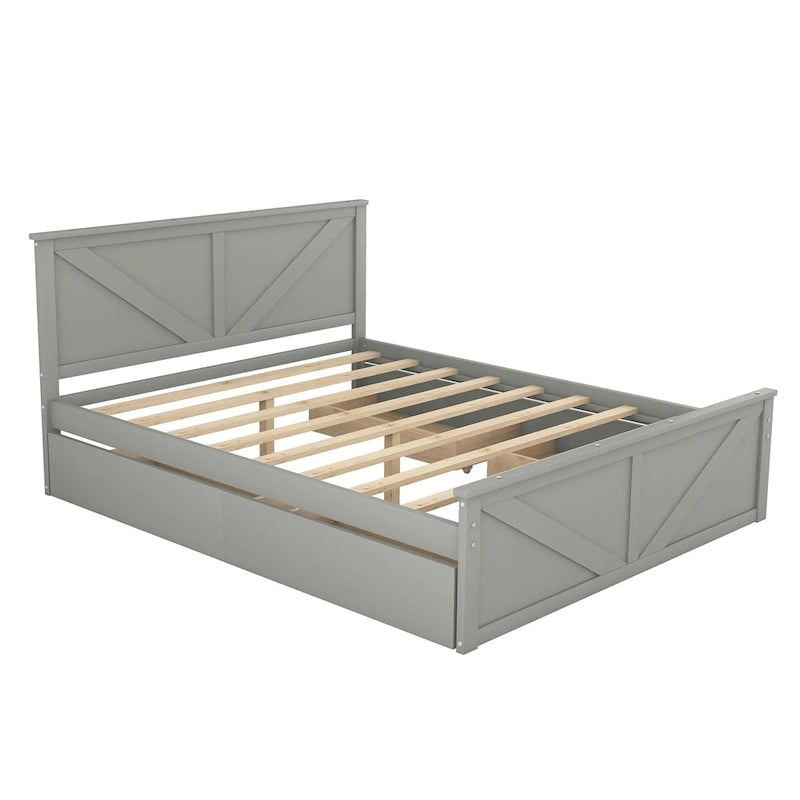 Grey / White Platform Bed with 4 Storage Drawers, King / Queen