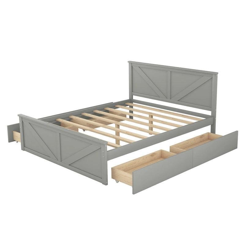 Grey / White Platform Bed with 4 Storage Drawers, King / Queen