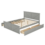 Grey / White Platform Bed with 4 Storage Drawers, King / Queen
