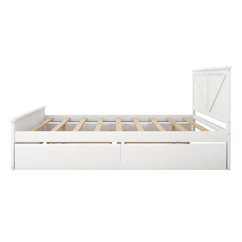 Grey / White Platform Bed with 4 Storage Drawers, King / Queen