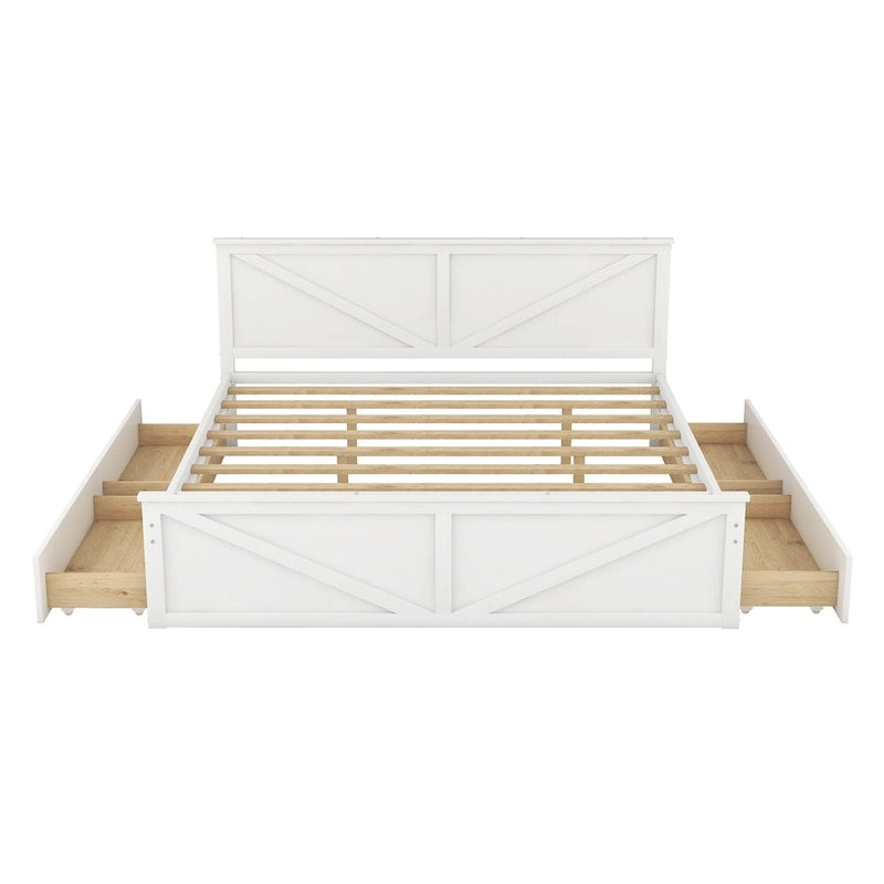 Grey / White Platform Bed with 4 Storage Drawers, King / Queen