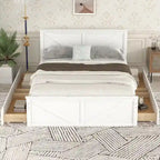 Grey / White Platform Bed with 4 Storage Drawers, King / Queen