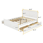 Grey / White Platform Bed with 4 Storage Drawers, King / Queen