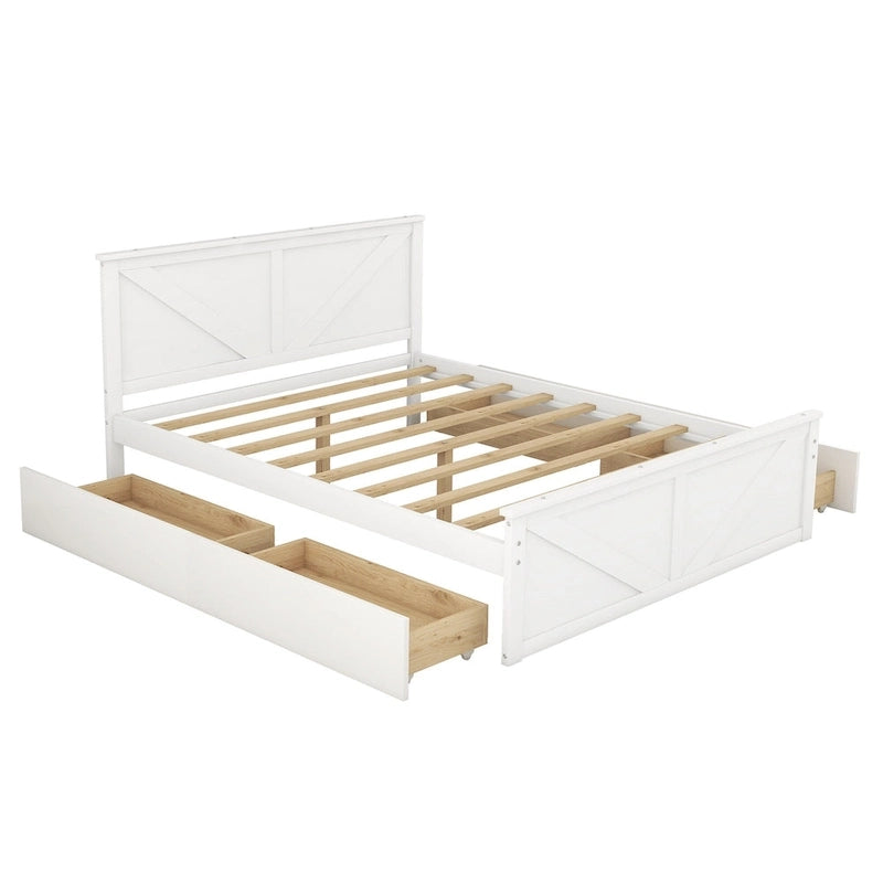 Grey / White Platform Bed with 4 Storage Drawers, King / Queen