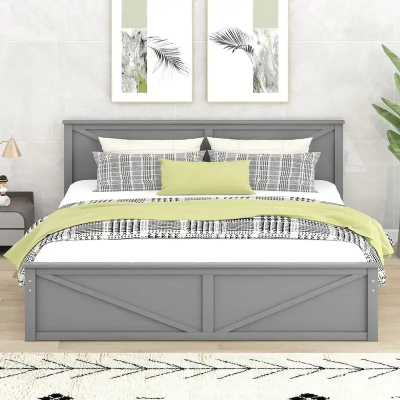 Grey / White Platform Bed with 4 Storage Drawers, King / Queen