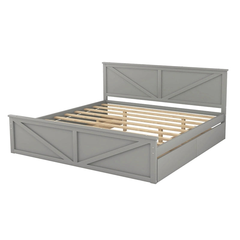 Grey / White Platform Bed with 4 Storage Drawers, King / Queen
